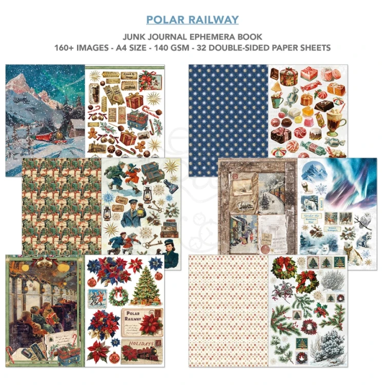 Zestaw A4 Junk Journal &amp; Ephemera Book Polar Railway 32 arkusze CBB018 Ciao Bella