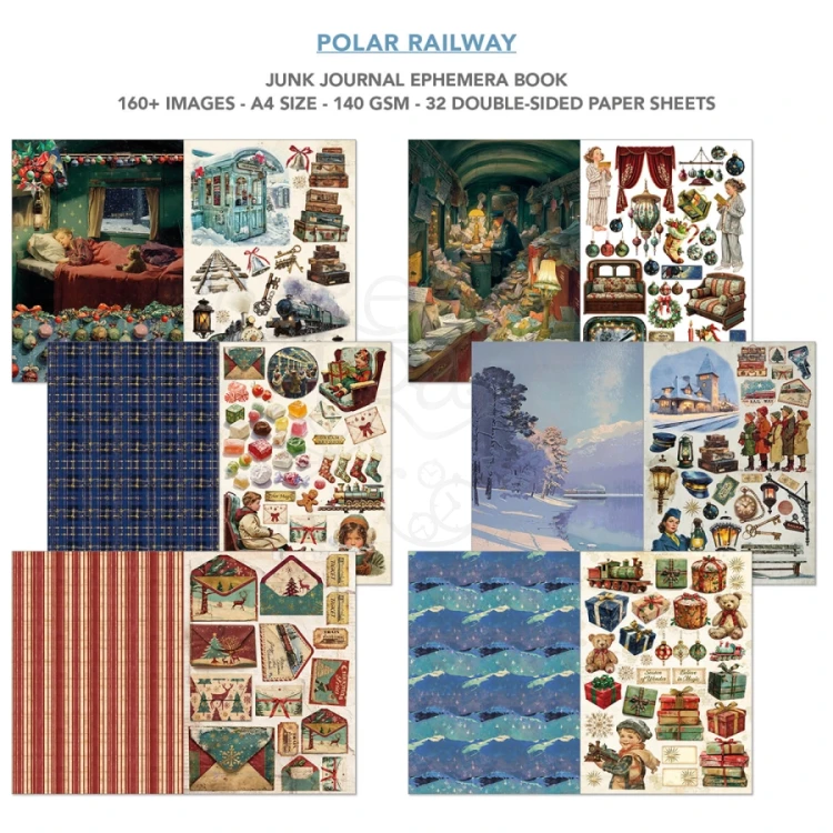 Zestaw A4 Junk Journal &amp; Ephemera Book Polar Railway 32 arkusze CBB018 Ciao Bella
