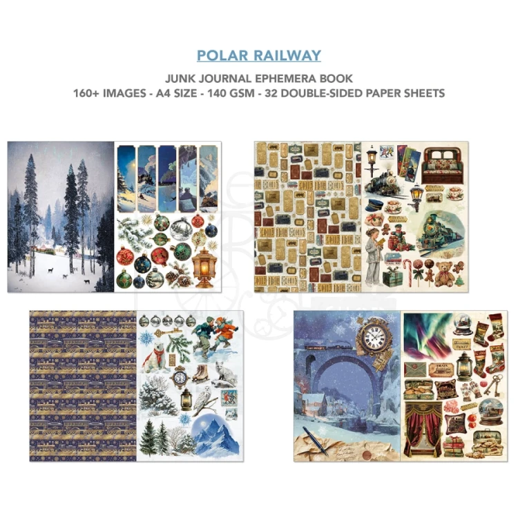 Zestaw A4 Junk Journal &amp; Ephemera Book Polar Railway 32 arkusze CBB018 Ciao Bella