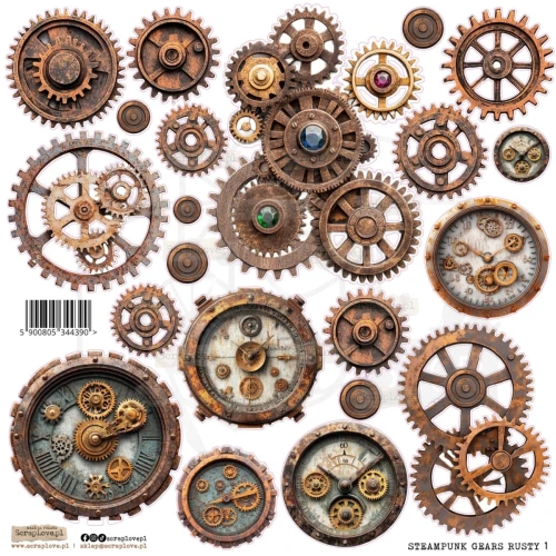Naklejki foliowe do scrapbookingu i art journalingu Steampunk Gears Rust 1 ScrapLove