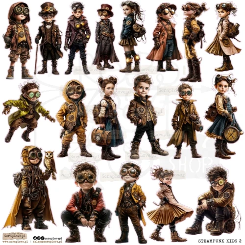Naklejki papierowe do scrapbookingu i art journalingu Steampunk Kids 2 ScrapLove