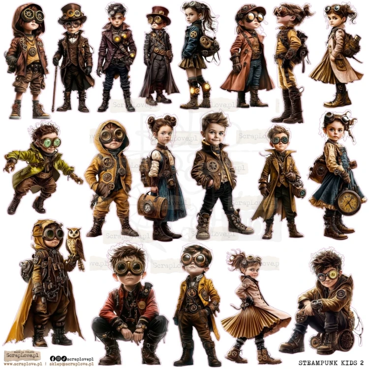 Naklejki papierowe do scrapbookingu i art journalingu Steampunk Kids 2 ScrapLove