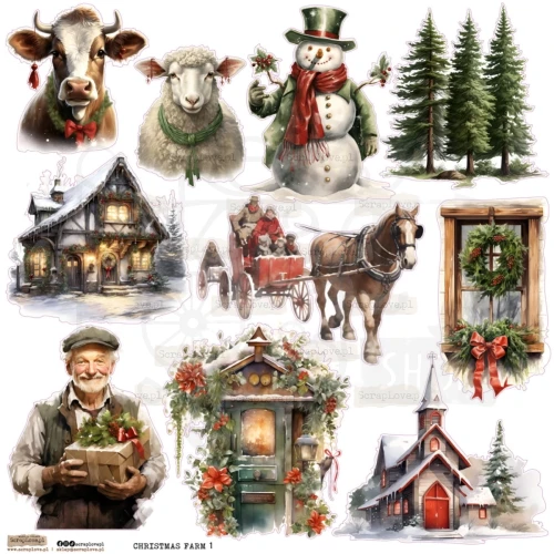 Naklejki papierowe do scrapbookingu i art journalingu Christmas Farm 1 ScrapLove