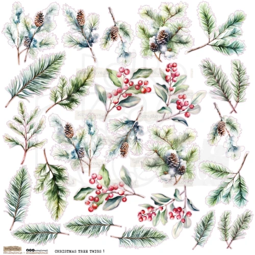 Naklejki papierowe do scrapbookingu i art journalingu Christmas Tree Twigs 1 ScrapLove