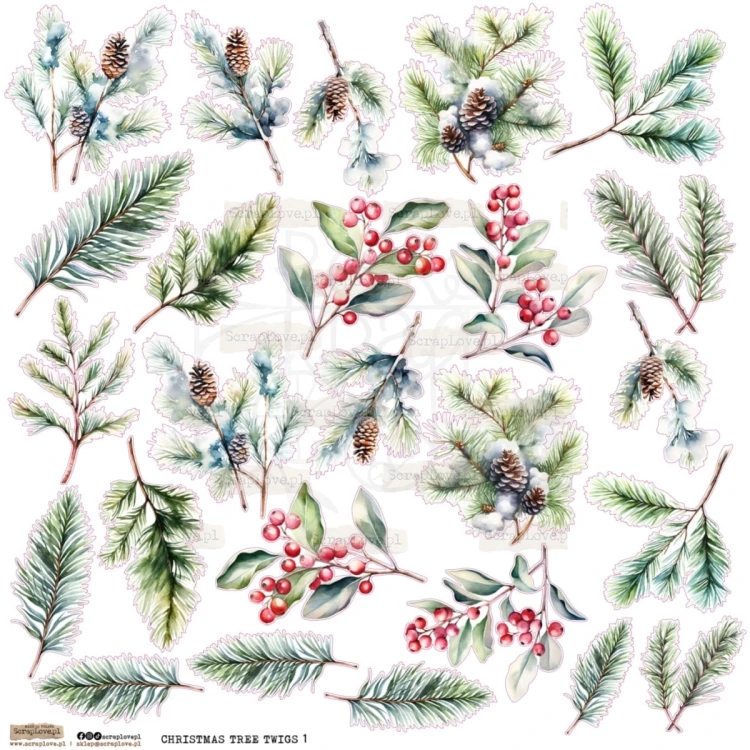 Naklejki papierowe do scrapbookingu i art journalingu Christmas Tree Twigs 1 ScrapLove