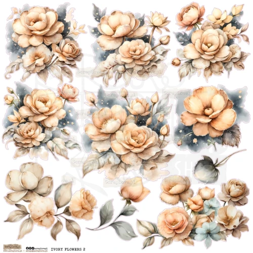Naklejki papierowe do scrapbookingu i art journalingu Ivory Flowers 2 ScrapLove