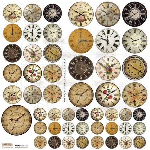 Naklejki foliowe do scrapbookingu i art journalingu Vintage Circle Clocks 1 ScrapLove