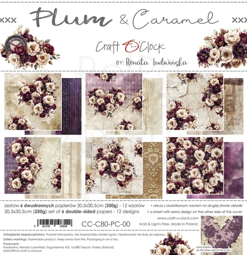 Zestaw papierów do scrapbookingu 30x30 Plum &amp; Caramel CC-C80-PC-00 Craft O'Clock