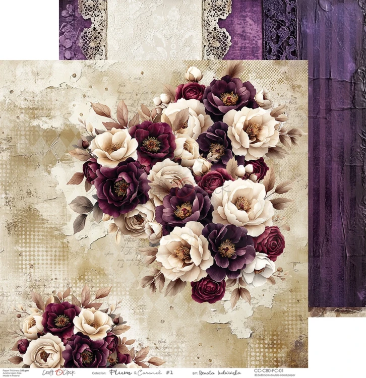 Zestaw papierów do scrapbookingu 30x30 Plum &amp; Caramel CC-C80-PC-00 Craft O'Clock