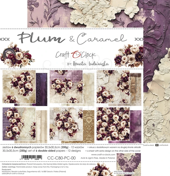 Zestaw papierów do scrapbookingu 30x30 Plum &amp; Caramel CC-C80-PC-00 Craft O'Clock