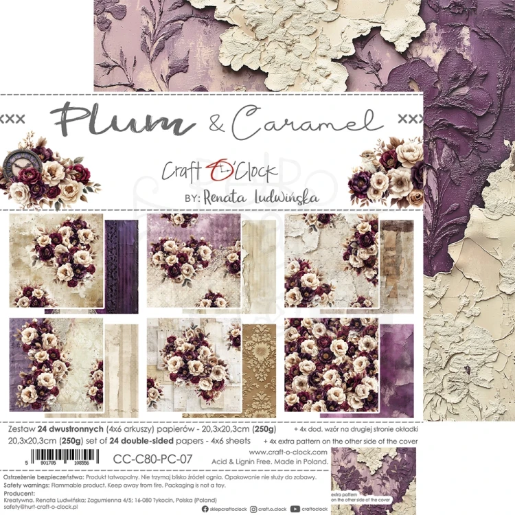 Zestaw papierów do scrapbookingu 20x20 Plum &amp; Caramel CC-C80-PC-07 Craft O'Clock