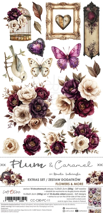 Zestaw dodatków 15x30 Plum &amp; Caramel Flowers &amp; More CC-C80-PC-11 Craft O'Clock