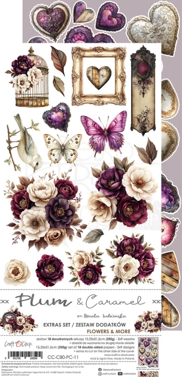 Zestaw dodatków 15x30 Plum &amp; Caramel Flowers &amp; More CC-C80-PC-11 Craft O'Clock