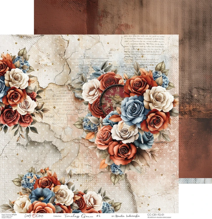 Zestaw papierów do scrapbookingu 30x30 Timeless Grace CC-C81-TG-00 Craft O'Clock