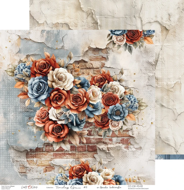 Zestaw papierów do scrapbookingu 30x30 Timeless Grace CC-C81-TG-00 Craft O'Clock