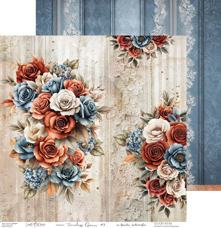 Zestaw papierów do scrapbookingu 30x30 Timeless Grace CC-C81-TG-00 Craft O'Clock