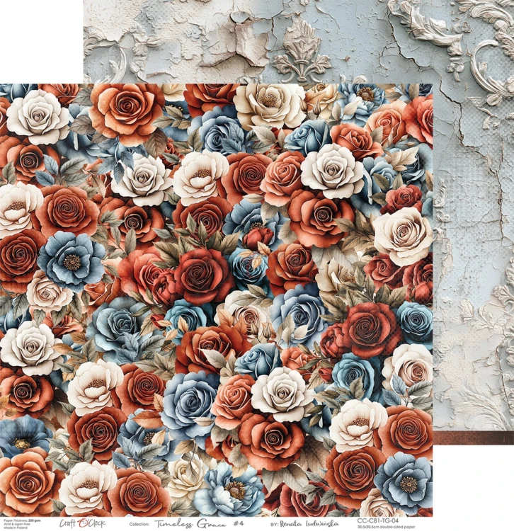Zestaw papierów do scrapbookingu 30x30 Timeless Grace CC-C81-TG-00 Craft O'Clock