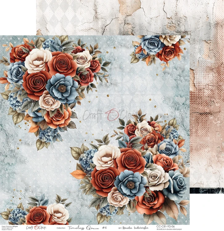 Zestaw papierów do scrapbookingu 30x30 Timeless Grace CC-C81-TG-00 Craft O'Clock
