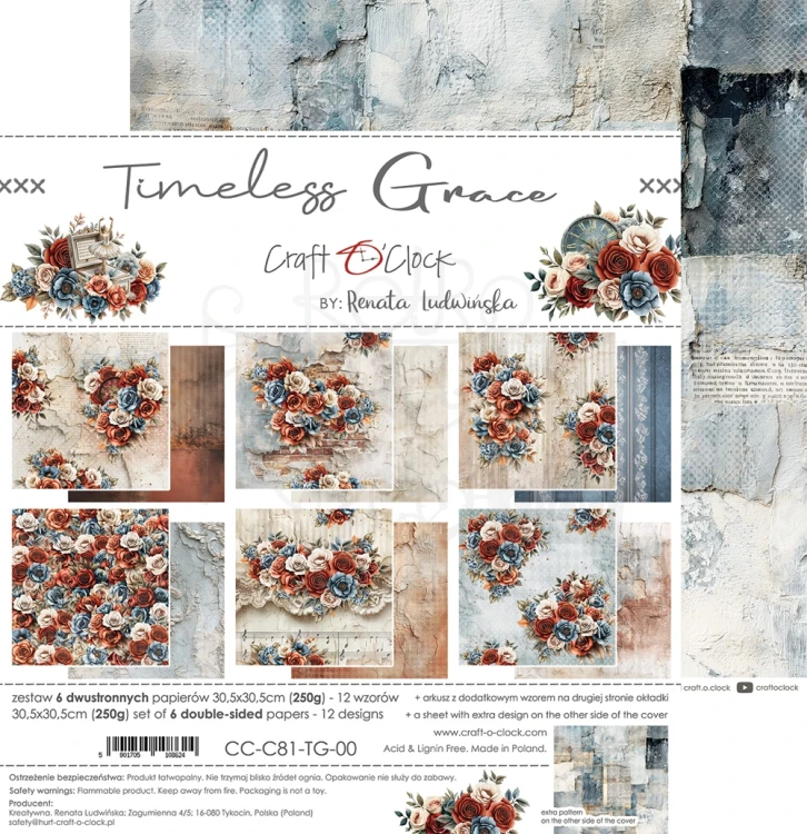 Zestaw papierów do scrapbookingu 30x30 Timeless Grace CC-C81-TG-00 Craft O'Clock