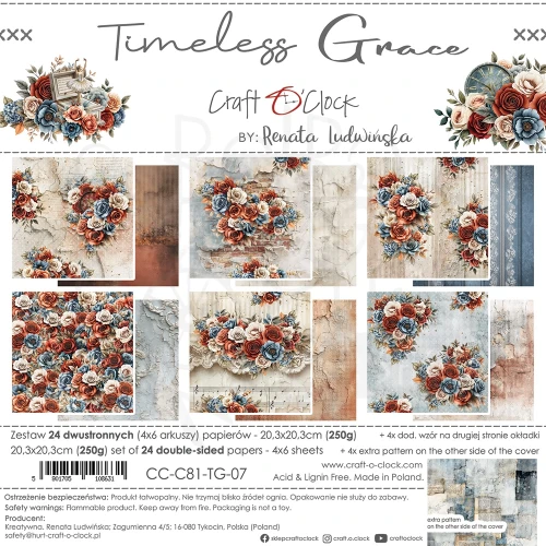 Zestaw papierów do scrapbookingu 20x20 Timeless Grace CC-C81-TG-07 Craft O'Clock