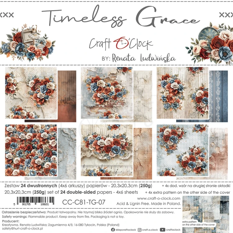 Zestaw papierów do scrapbookingu 20x20 Timeless Grace CC-C81-TG-07 Craft O'Clock