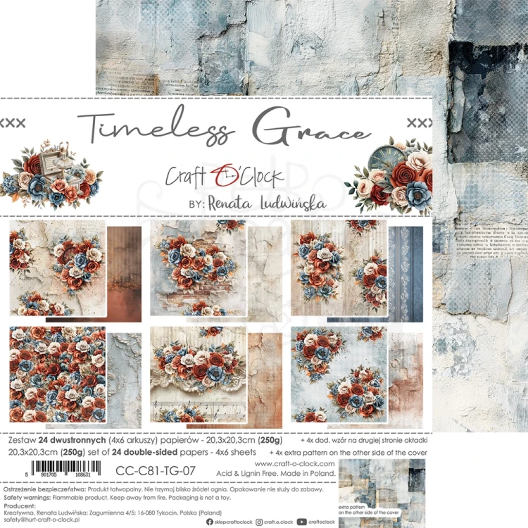 Zestaw papierów do scrapbookingu 20x20 Timeless Grace CC-C81-TG-07 Craft O'Clock