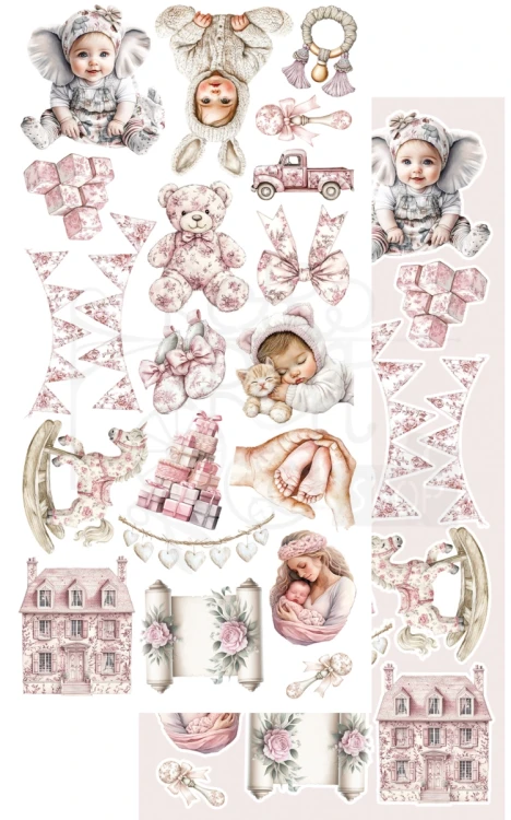 Zestaw papierów 15x30 dodatki do samodzielnego wycięcia The Baby - GIRL AA-BABY-11 Alchemy of Art