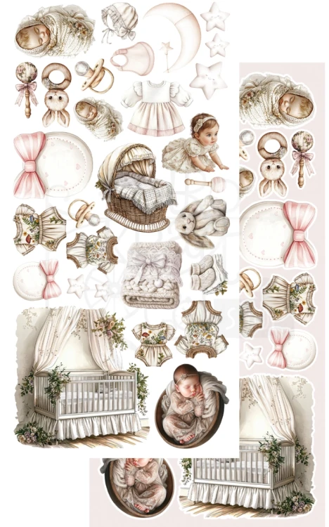 Zestaw papierów 15x30 dodatki do samodzielnego wycięcia The Baby - GIRL AA-BABY-11 Alchemy of Art
