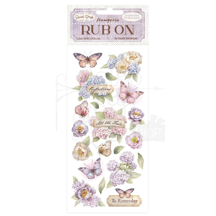 Rub-on transfer 10x21.6cm Quiet Days Hortensja i motyl DFLRB202 Stamperia