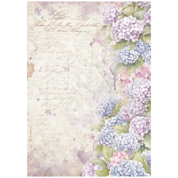 Papier ryżowy do decoupage A4 Quiet Days Hortensja DFSA41076 Stamperia