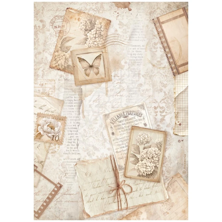 Papier ryżowy do decoupage A4 Quiet Days Pocztówki DFSA41073 Stamperia