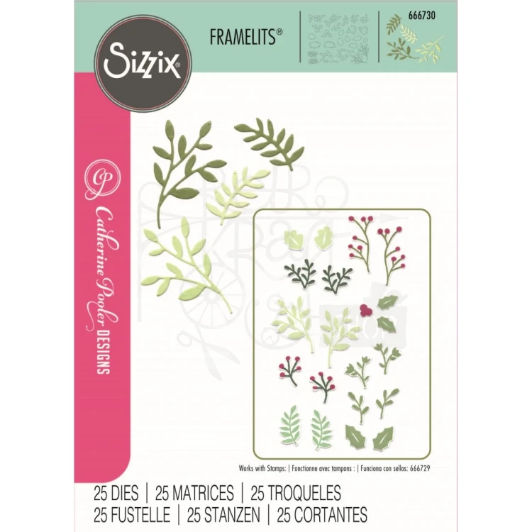 Wykrojnik Framelits Die Happy Holly Days 25 elementów 666730 Sizzix