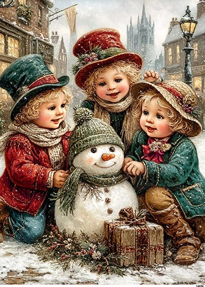 Papier ryżowy do decoupage A5 Dzieci i bałwanek retro 14656