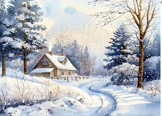 Papier ryżowy do decoupage A5 Zimowy domek w śniegu 14569