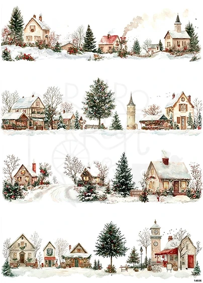 Papier ryżowy do decoupage A4 Zimowe miasteczko 14606