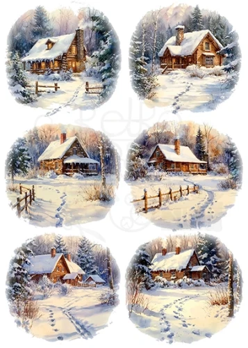 Papier ryżowy do decoupage A4 Zimowy domek w śniegu 3921