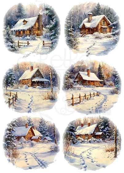 Papier ryżowy do decoupage A4 Zimowy domek w śniegu 3921