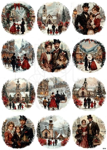 Papier ryżowy do decoupage A4 Rodzina zimą retro 3918