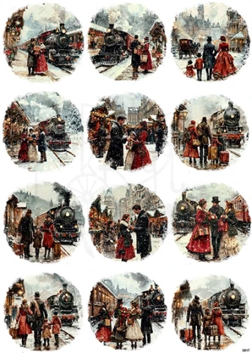 Papier ryżowy do decoupage A4 Rodzina zimą retro 3917