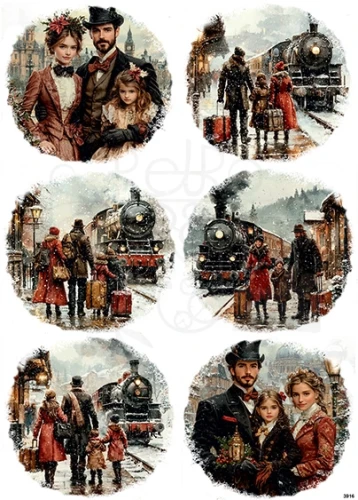 Papier ryżowy do decoupage A4 Rodzina zimą retro 3916