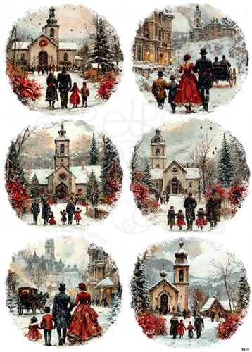 Papier ryżowy do decoupage A4 Rodzina zimą retro 3915
