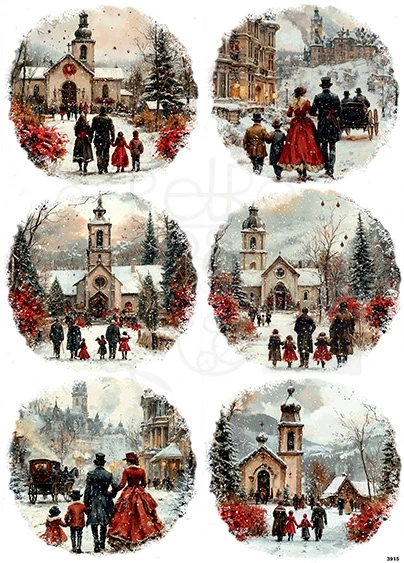 Papier ryżowy do decoupage A4 Rodzina zimą retro 3915
