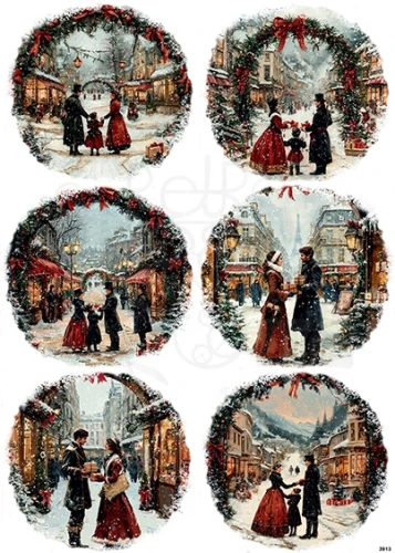 Papier ryżowy do decoupage A4 Rodzina zimą retro 3913
