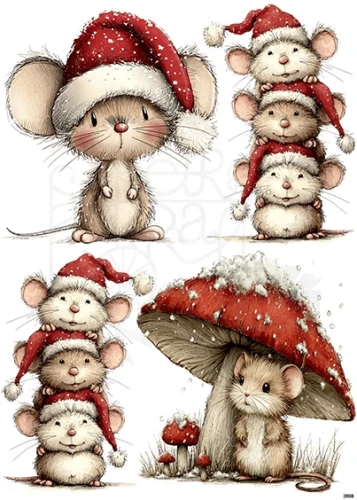 Papier ryżowy do decoupage A4 Zimowe myszki 3908