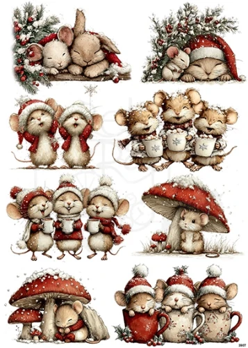 Papier ryżowy do decoupage A4 Zimowe myszki 3907