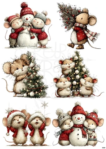 Papier ryżowy do decoupage A4 Zimowe myszki 3906