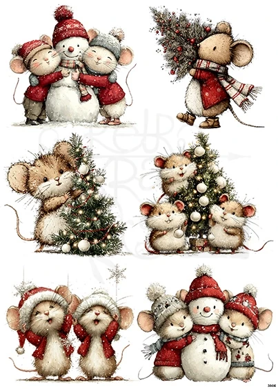 Papier ryżowy do decoupage A4 Zimowe myszki 3906