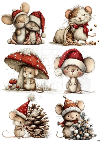 Papier ryżowy do decoupage A4 Zimowe myszki 3905