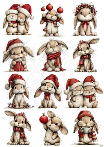 Papier ryżowy do decoupage A4 Zimowe zajączki 3894