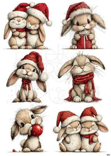 Papier ryżowy do decoupage A4 Zimowe zajączki 3892